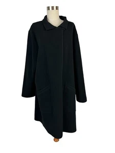 Eileen Fisher Black Wool Wrap Mid-length Jacket Neck Button Size XL READ DESCRIP - Picture 1 of 20
