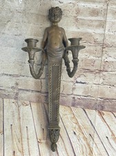 Bronze Torch wall Sconce Candelabra dual candlesticks ornate detailing Sculpture