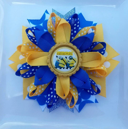 Minions azul amarillo blanco tapa botella moño de pelo 4"  Foto 1 de 1