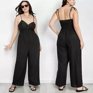 NWT Old Navy Black Linen Jumpsuit Size XL Tie Shoulder Twist Front Cami Relaxed - Picture 1 of 14