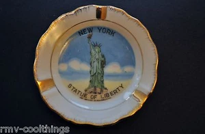 Cenicero de recuerdo Estatua de la Libertad de Nueva York Porcelana 14K GP VINTAGE Hecho en Japón - Imagen 1 de 5