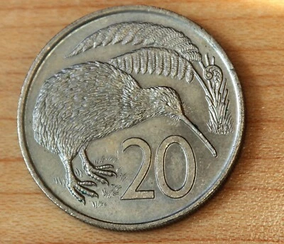Nueva Zelanda 1977 20 centavos Kiwi Bird Foto 1 de 2