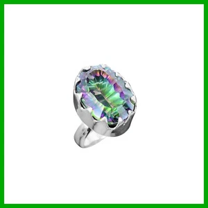 Osterangebot Regenbogen Mystic Topas Stein 925 Sterling Silber Einfassung Vorsteckring - Bild 1 von 7