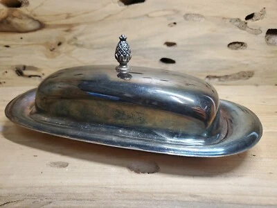 Wm Rogers Silver Plated Butter Dish 987 Pineapple Finial V422 Foto 1 de 4