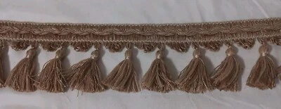 Hand Tied Tassel Fringe 3.5" Trim Curtain Cushion Edge Beige Gold By The Yard - Image 1 of 4