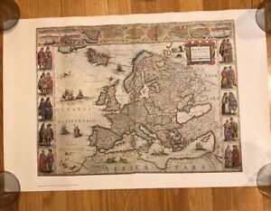 Vintage Evropa Map Reproduction Hammond Original Print 24 1/2" x16 1/4"