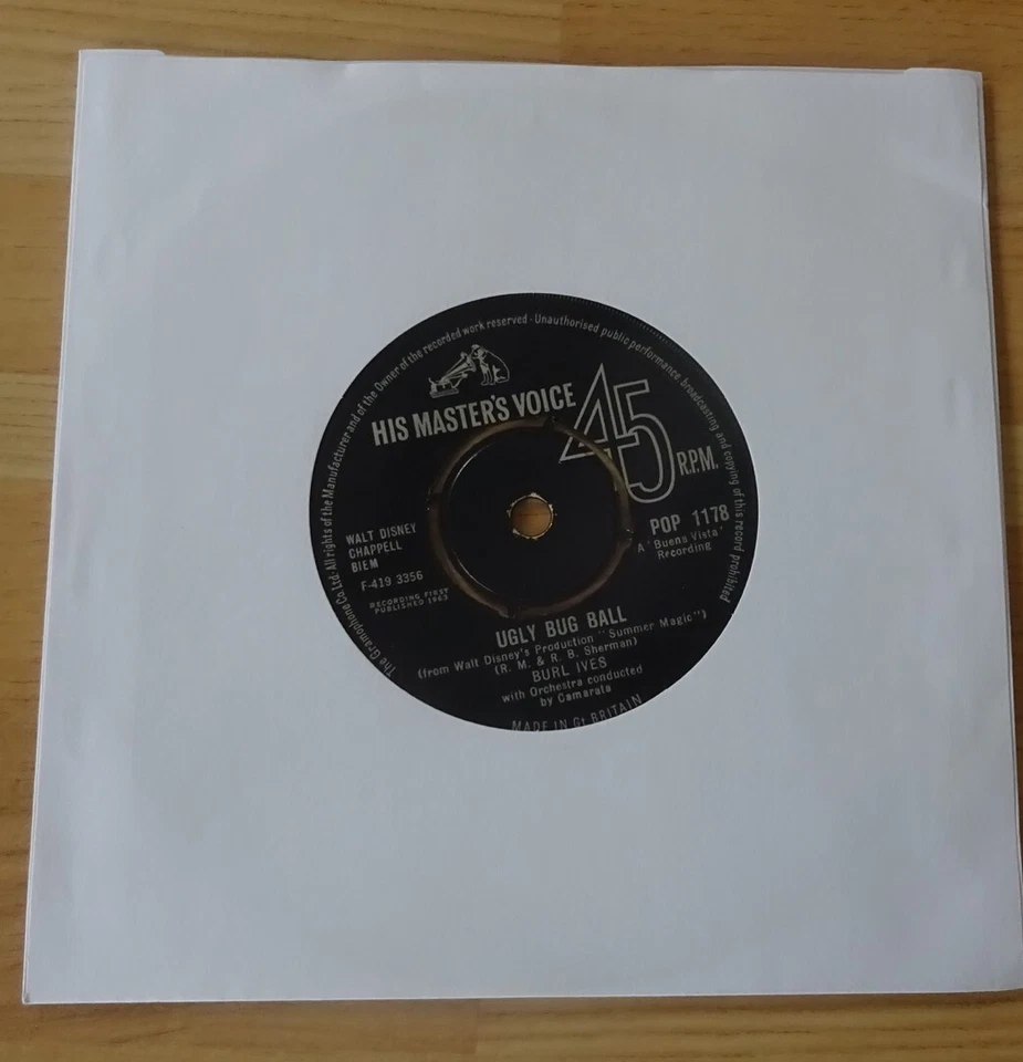 BURL IVES--UGLY BUG BALL--ON THE FRONT PORCH--HMV-7"VINYL 45-V/G+ - Image 1 of 1