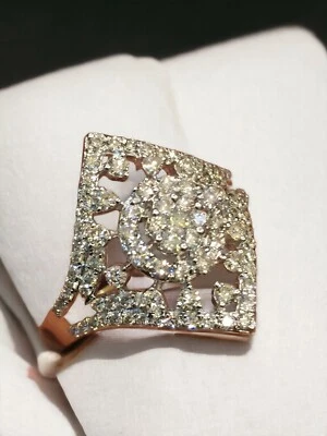 Pave 1,10 carats Ronde Brillante Naturel Diamants Fiançailles Bague 18K Or jaune - Photo 1/4