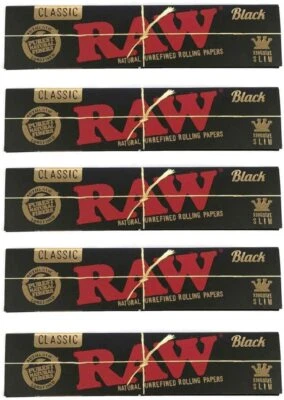 5 X PACKS OF Raw Black Ultra Thin Hand Rolling King Size Slim Papers Bundle