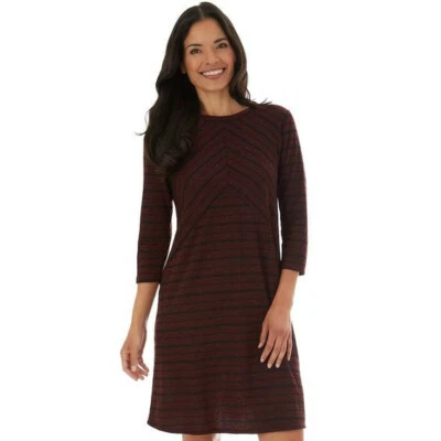 NUEVO Vestido Apt 9 L Borgoña Granate Rayas Acanalado Tejido Manga Acanalada Cambio Foto 1 de 4