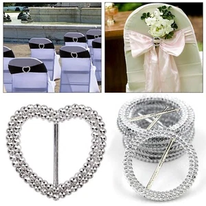 5-100x Bandas para Silla Hebillas Redondas y Forma de Corazón Diamante Hebilla Decoración de Boda - Imagen 1 de 17