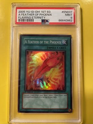 YuGiOh A FEATHER OF THE PHOENIX #FET-EN037🔥PSA 9 MINT🔥1st ED-2005  SUPER RARE - Image 1 of 4
