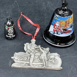 Harley Davidson Pewter Ornament And Two Harley Davidson Bells - Picture 1 of 10