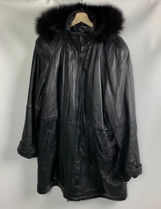Tibor Leathers Jacket Black Leather Zip Hood Stand Collar Zip Out Liner Size XL - Picture 1 of 14