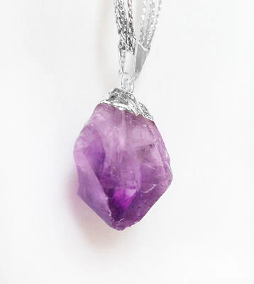 Natural AMETHYST Point Pendant Chakra Crystal Silver Necklace  HANDMADE Protect - Image 1 of 4