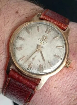 Titus Cal. ETA 1120 waterproof patina pl.oro20 orologio vintage uomo funzionante - Immagine 1 di 4