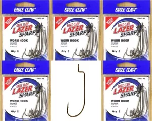 (5) Packs Eagle Claw Lazer Sharp Bronze Worm Fish Hooks 3/0 Brand New - Picture 1 of 4