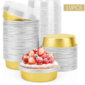 10Pcs 35ml Round Aluminum Foil Baking Mini Cake Pan Baked Cup With Plastic Li=R2