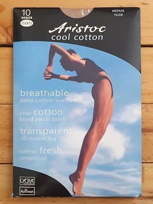 Vintage Aristoc Cool Cotton Sheer Tights 1990s - Medium Nude - Image 1 of 2