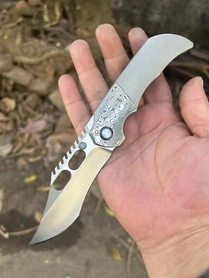 8英寸全新VG10钢刀片大马士革钛手柄战术折叠刀VTF34 — 第 1/4 张图片