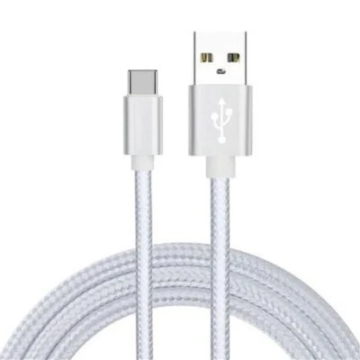 Cable carga rapida Tipo C aluminio nylon trenzado movil tablet 1m plata USB-C