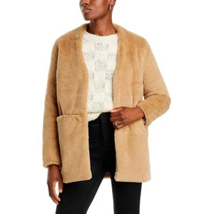 French Connection Womens Buona Tan Midi Warm Faux Fur Coat Outerwear L BHFO 3125 - Picture 1 of 2