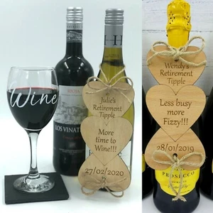Retirement Leaving Gift Unusual Personalised Fizz / Wine bottle plaque keepsake - Picture 1 of 5