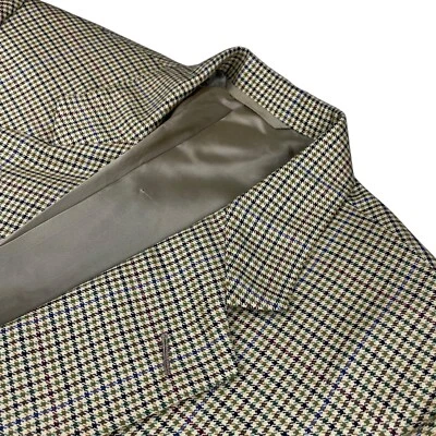 Hickey Freeman Men’s Boardroom Silk/Wool Blazer Beige/Green Houndstooth • 46R - Image 1 of 4