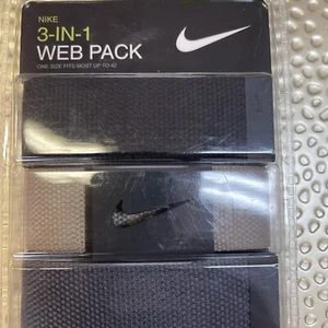 Nike Men Web Belt 3 in 1 Web Pack Black Khaki Dark Gray Adjustable Fit Up To 42 - Picture 1 of 3