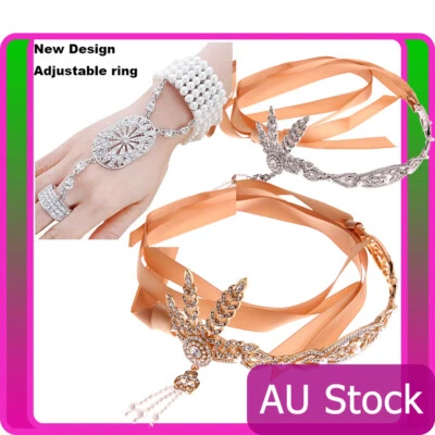 Juego de anillos pulsera diadema años 20 Gatsby tocado aleta disfraz de gángster Foto 1 de 4