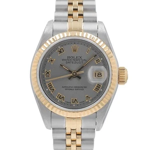ROLEX DATEJUST WOMENS TWOTONE WATCH 69173 CHAMPAGNE ROMAN DIAL 18KY FLUTED 26MM - Picture 1 of 11