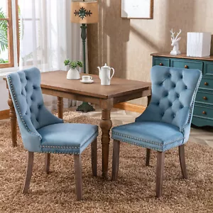 Dining Chair Set of 2 High Back Upholstered Kitchen Dining Chair w/ Wood Legs US - Picture 1 of 13