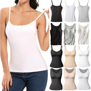 Camisole with Built in Bra Women Tank Top Padded Bra Vest Undershirt Sleeveless - Picture 1 of 35