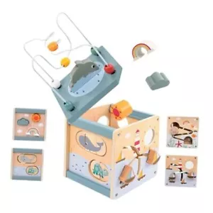 Cubo de actividad de madera, cubo de actividad 6 en 1, cubo de actividad de madera para niños pequeños 1 - Imagen 1 de 7