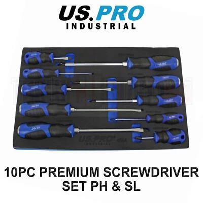 US PRO INDUSTRIAL 10pc Premium Screwdriver Set Slotted & Phillips Screwdrivers