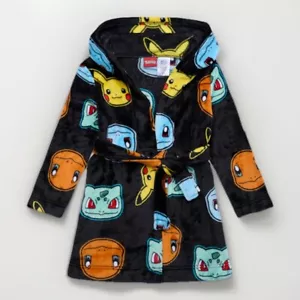 Pokemon Pikachu Character Plush Fleece Hooded Bathrobe Robe Kids Boys Sz 6/7 - Picture 1 of 3