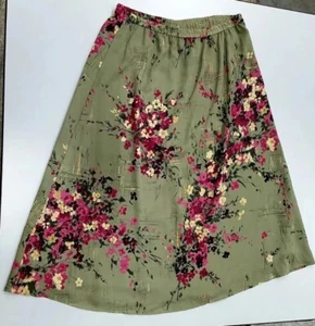 Falda para mujer Koret, talla 16, verde apagado, con flores blancas rosadas florales 35 pulgadas de largo - Imagen 1 de 16