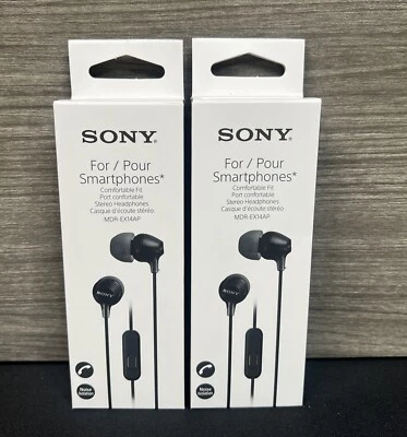 lot 2 ORIGINAL Sony MDREX14AP Headset Ear Bud Headphones MDR-EX14AP (Black) - Image 1 of 3