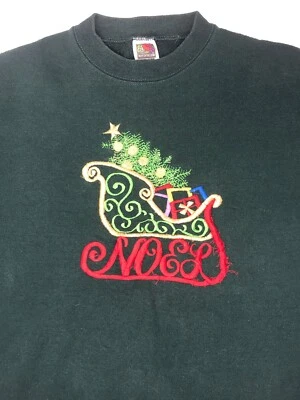 Vintage 1990s Fruit of the Loom Stitched "Noel" Santa Sleigh Crewneck (L) - Image 1 of 4