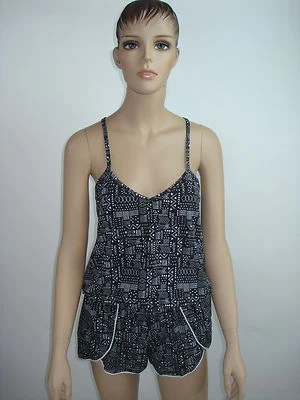 Joe Boxer Ropa de Dormir Mameluco Pijama Una Pieza Pantalones Cortos Sin Mangas Negro Blanco Foto 1 de 4