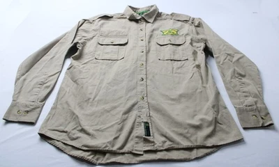Camisa masculina John Deere vintage bordada patch uniforme CD4 cáqui grande - Imagem 1 de 4