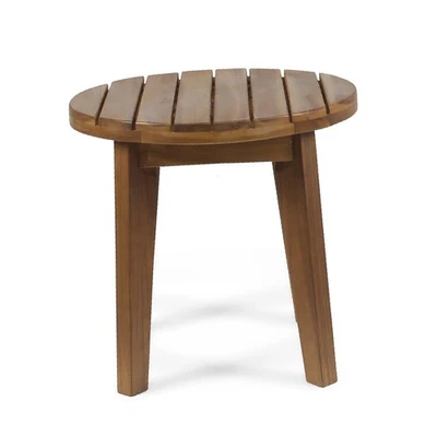 Mesa auxiliar de exterior rústica de madera de acacia con acabado de teca - y clima Foto 1 de 4