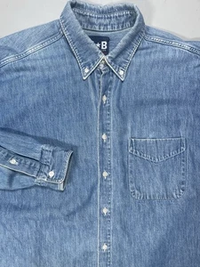 Camisa Denim Azul Americano De Colección L EE. UU. Cuello Abotonado Algodón Claro Cambray - Imagen 1 de 6