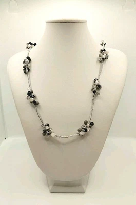 collana uncinetto lurex e cristalli nero e argento - Immagine 1 di 4