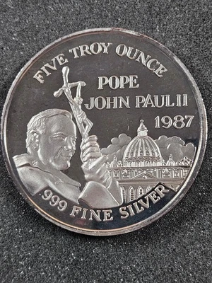 🌟 1987 Pope John Paul II Proof 5 oz .999 Silver Bullion Round Papal Visit USA - Image 1 of 4