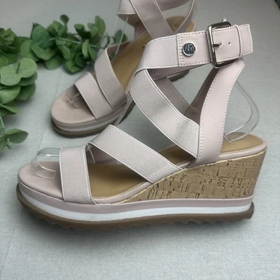 Sandalias de tacón de cuña Unisa para mujer talla 10 Souler rosa rubor hebilla correa para el tobillo Foto 1 de 4