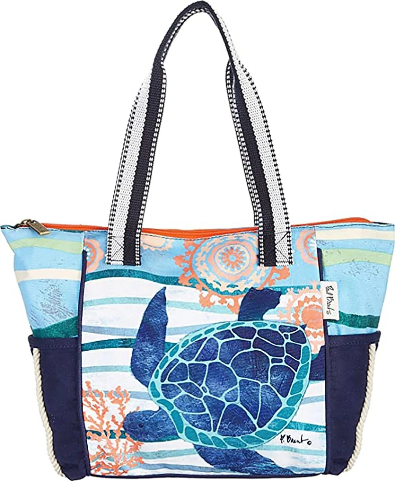 Sun N' Sand Seaside Treasures Blue Turtle Tote Handbag, 16" L x 11" H x 4" W - Image 1 of 1