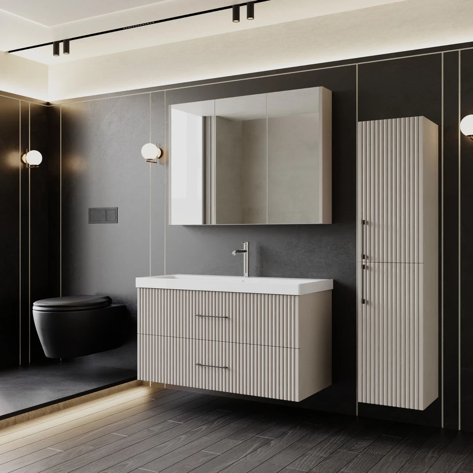 Badmöbel-Set 60/80/100 cm – Badezimmerschränke, Keramikwaschbecken, Hochschränke - Bild 1 von 4