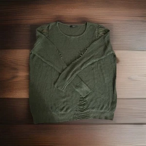 Millau Olive Green Distressed Knit Sweater - Boho Grunge - Women’s M - Picture 1 of 6