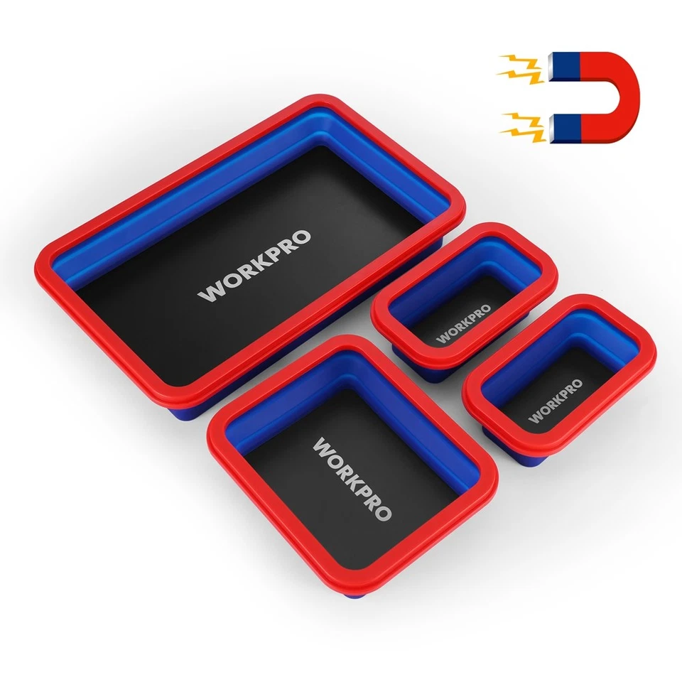 WORKPRO 4PC Juego de Bandeja de Piezas Magnéticas Plegable Doble Cara Cuenco Imán Plegable Foto 1 de 4